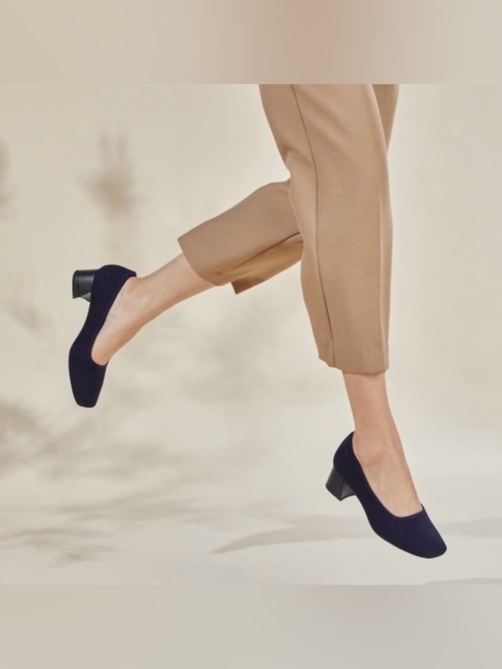 Vivaia Navy Melody Pro Square Toe Block Heels Classic Luxury Office Capsule